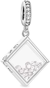 GNOCE Square-shape Birthstone Pendant Dangle Charm 925 Sterling Silver Charm Jewelry Gift For Birthday Women Wife Fit Bracelets/Necklace (April)