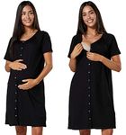 HAPPY MAMA Women's Maternity Breastfeeding Nightdress for Labour 2-Pack 1512 (Black & Black, UK 16/18, 2XL)