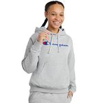 Champion Women's Hoodie, Powerblend, Fleece, Comfortable Hoodie Sweatshirt for Women (Plus, Oxford Gray Script, Large