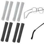 COMNICO 4 Pairs Eyeglasses Temple Tips Sleeve, Soft Knitting Fabric Glasses Ear Cushion Anti-Slip Eye Glasses Retainer Holder Grips for Spectacle Sunglasses Reading Glasses Eyewear (Black + Gray)