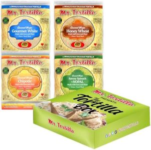 Mr. Tortilla Gourmet Wraps Variety Pack - Artisan Flour Tortillas, Only 60 Calories – Small Batch Zero Cholesterol Snack - Authentic - Gourmet White, Honey Wheat, Chipotle, Spinach & Nopal - 8-Count Bags (Pack of 4)