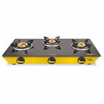 Vidiem Gas Stove G3 224 A Vantage (Yellow) | 3 Burner Gas Stove | Manual Ignition | 8mm Toughened Glass Top Gas Stove | Safety, Reliability, High Efficiency | ISI Certified | 2 years warranty