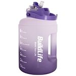 BuildLife Water Bottles with Straw & Flip Cap 2 in 1 Lid - Large Water Bottle with Time Markings BPA Free Leak Proof Wide Mouth Drinks Bottle,2.5 Litre Durable Sports Water Bottle (Purple Gradient)