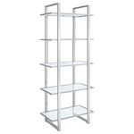 Coaster Home Furnishings Hartford Glass Shelf Bookcase Chrome Open Shelves, Silver