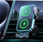 Wireless Car Charger Phone Mount: Dual Coil Joyroom LED Qi 15W Cell Phone Fast Charging Vent Holder with Auto Smart Sensor Clamping for iPhone 14 13 12 11 Pro Max, Samsung Galaxy S22 21 Note 20