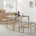 FURNITURE KI FACTORY- Kitchen Table with 2 Benches for 4, Wood Dining Room Dinette Sets with Metal Frame for Breakfast Nook and Small Space