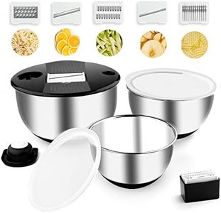 weltonhm Mixing Bowls with Lids Set,Pack of 3 Stainless Steel Nesting Bowls with Grater Airtight Lids Non-Slip Bottoms for Slicing,Shredding,Grating,Mixing,Cooking,Baking(Black)