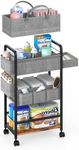LIDTOP 2In1 Baby Diaper Caddy & 4-Tier Diaper Cart Organizer With Wheels, Rolling Cart with Dividers & Dust-proof Drawer, Metal Detachable Bedside Cart for Nursery Essentials Storage, Large Capacity