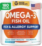 Omega 3 Alaskan Fish Oil Treats for Dogs (180 Ct) - Dry & Itchy Skin Relief + Allergy Support - Shiny Coats - EPA&DHA Fatty Acids - Natural Salmon Oil Chews Promotes Heart, Brain, Hip & Joint Support