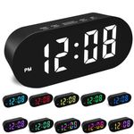 Small Simple Digital Alarm Clock,11 Color Options for Digits,Night Mode Auto Dim Auto Brighten,7 Adjustable Brightness,Large Numbers,Crescendo Loud Alarm for Bedroom Bedside,Black