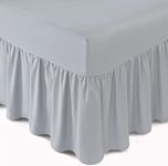 Bronwen Mathew Frilled Fitted Base Valance Sheet Extra Deep King Size Bed Skirt Valance Fitted Sheets Silver, Soft Brushed Microfiber Easy Care Non Iron (King, Silver)