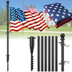 JAOTREL Flag Poles for 3x5 Flags Outdoor - 8 ft Tangle Free Stainless Steel Flagpole with with Spiral Ground Piles Inserted into The Ground,Portable Flag Pole kit for Outdoor RV Camper,Black