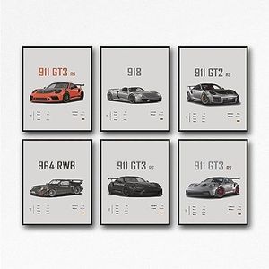 Dujoi 911 GT3RS Posters Racing Wall Art Vintage Posters For Men Art Prints 911 Coated Paper Cardstock Prints