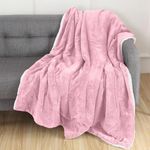 Elegant Comfort Reversible, Solid Sherpa Throw Blanket, All-Season Blanket- Super Soft, Cozy and Plush- Decorative Throw, Perfect for Lounging, 50 x 60 inches, Sherpa Throw Light Pink