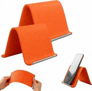 AULCTR 2026 Upgrade Portable Foldable Silicone Phone Holder, Universal Flexible Silicone Aluminum Phone Holder Stand, Premium Ergonomic Adjustable Anti-Slip Stand for Phone Tablet Laptop (2, Orange)