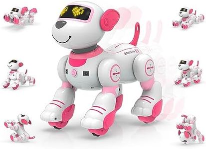 STEMTRON Remote Control Robot Dog Toy, Programmable Interactive & Smart Dancing Robots for Kids 3 and up, RC Stunt Toy Dog with Sound LED Eyes, Electronic Pets Toys Robotic Dogs for Kids Gifts (Pink)