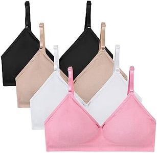 MIK-QUE Girls Seamless Training Bras Adjustable Straps Sports Bras 8-10,10-12,12-14, White + Black + Bright Pink + Skin Tone, Small