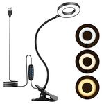 UNIFUN Clip On Reading Light, 3 Colors & 10 Dimmable Brightness, 48pcs LEDs，Flexible USB Clamp Bedside Lamp，Eye Care Clip LED Desk Lamp for Studying/Working/Reading/Gaming(Black)