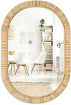 Barnyard Designs Rattan Bathroom Mirror – Rustic Farmhouse Style Handmade Wicker Rattan Frame - Boho Mirror for Nursery Wall Décor (20" x 30", Oval)