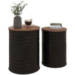 HOMCOM Nesting Tables, Side Table Set of 2, Round Coffee Table with Removable Wood Lid, Metal Frame and Hidden Space, Industrial End Tables for Living Room, Black