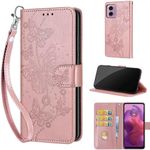 KENHONER Phone Case for Motorola Moto G24 / G04 / E14 Case, Premium Leather Shockproof Protective Wallte Cover with Card Slots Kickstand Phone Case Compatible Motorola Moto G24 / G04 / E14 Rose Gold