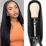 Xtrend 24Inch Headband Wig Long Straight Black None Lace Front Wig Glueless Headband Wigs Natural Looking Wig for Women Daily Use 1B#