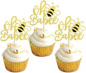 Rsstarxi 24 Pack Bumble Bee Oh Babee Cupcake Toppers Gold Glitter Bee Oh Baby Cupcake Picks for Baby Shower Gender Reveal Kids Boys Girls Birthday Party Cake Decorations Supplies