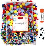 Incraftables 1500 Pcs Pom Poms with Googly Eyes. Best Colored Cotton 1 cm Puff Balls Pompom for DIY Crafts, Hats, Arts and Decorations. Multicolor Puffy Pompoms Gift Set for Kids & Adults