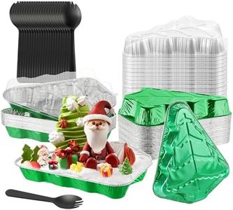 Christmas Tree Mini Cake Pan with Lids, BAKINGPAK 10PCS 39OZ Individual Cake Containers Disposable Aluminum Pans Individual Foil Baking Cookie Tins with Lids for Cooking Holiday Party, Green