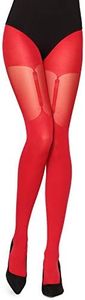 Merry Style MS 260 Women's Tights with Pattern, Suspender Stockings, Look, 40 Denier, red, Large