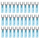 CEEYSEE 50Pcs Fork Connectors M5 (#10) Blue 16-14 AWG Cable Wire Connectors U Type Pre-Insulating Fork Crimp Heat Shrink Insulated Terminals（RFL)