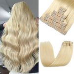 Rimoss Clip in Hair Extensions Real Human Hair, 7pcs Bleach Blonde Remy Human Hair Clip in Extensions Straight, Premium Thick Hair Extensions Real Human Hair Clip ins for Women (#613 12 Inch)