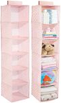 mDesign Soft Fabric Over Closet Rod Hanging Storage Organizer with 6 Shelves for Child/Kids Room or Nursery - Polka Dot Pattern Light Pink with White Dots Pack of 2