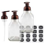 Cornucopia 16-Ounce Square Glass Foaming Soap Dispensers (2-Pack, Clear Bottle w/Bronze Color Pump)