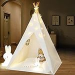 IREENUO Teepee Tent for Kids with Fairy Lights, Foldable Children Play Tents Playhouse Toys for Girls/Boys Indoor & Outdoor Playing (White)