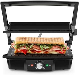 Chefman 4 Slice Panini Press, Indoor Grill and Gourmet Sandwich Maker, Nonstick Plates Open 180 Degrees, Adjustable Temperature, Floating Hinge for Thick Bread and Rolls, LED Indicators, Black