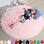 Pink Round Rug for Girls Bedroom, F