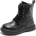 DADAWEN Kid's Boy's Girl's Fashion Retro Lace-Up & Two-Side Zipper Ankle Booties- Black 2 US