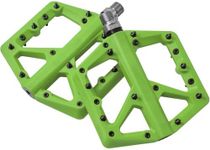 MTB Pedals, Large Platform with 18 Grippy Pins, Cr-Mo Spindle, Dual Bearings, Lightweight Nylon Fiber for BMX & MTB Bikes, 9/16 Green