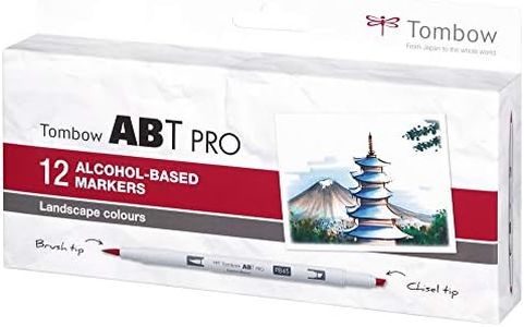 Tombow ABTP-12P-4 Marqueur à base d'alcool ABT PRO à deux pointes, set de 12 pièces, Landscape Colors