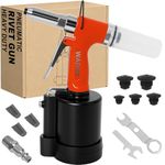 Wadoy Pneumatic Rivet Gun, Pneumatic Pop Rivet Gun Set Hydraulic Air Riveter Tool with 1/4" 3/16" 5/32" 1/8" 3/32" Nose Pieces Heavy Duty Air Rivet Gun