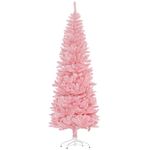 HOMCOM 7ft Tall Pencil Christmas Tree, Artificial Xmas Tree with 687 Branch Tips and Steel Base, Holiday Décor for Home Office, Pink