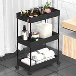 SPACELEAD 3 Tier Rolling Cart with Wheels, Storage Craft Art Cart Trolley Organizer Serving Cart, 3 Hanging Baskets Easy Assembly, for Office, Living Room, Kitchen, Black