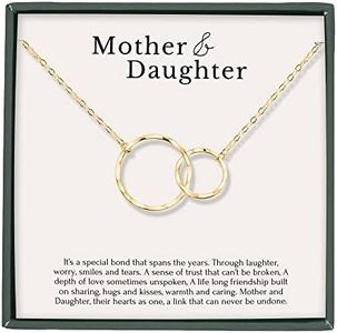 HOPE LOVE SHINE Mother Daughter Necklace - Mom Birthday present, Mothers Day Jewelry Gift • Interlocking Circles Necklace for Women in Sterling Silver & 14K Gold Vermeil
