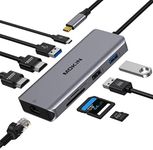 USB C Dual HDMI Adapter, USB C Laptop Docking Station 9 in 1 Triple Display Multiport Dongle, Type C Hub with 2 HDMI, 100W PD, Ethernet, 3 USB and SD/TF Card Reader for HP/Dell/Lenovo/Surface Laptop