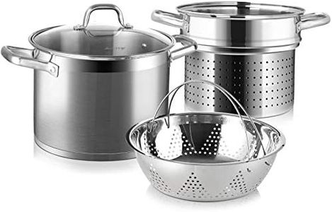 Duxtop Professional Stainless Steel Pasta Pot with Strainer Insert, 4PC Multipots Includes Pasta Pot & Steamer Pot, 8.6Qt Induction Stock Pot with Glass Lid, Impact-Bonded Technology