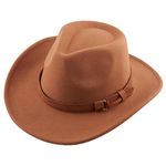 The Tie Hub Cowboy Brown Fedora Hat with Brown Belt Western Wide Brim Hat