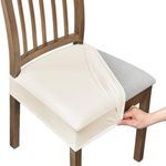 NILUOH Waterproof Seat Covers for Dining Room Chairs Set of 6, Pu Leather Chair Seat Slipcovers Dining Chair Cover Removable Washable Chair Protctor Cover, Rear Covers (PU-Beige)