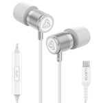 LUDOS Ultra USB C Headphones, 5 Years Warranty, Magnetic USB-C Earbuds for iPhone 16 15 Pro Max Plus Samsung Galaxy S23 Ultra S22 S21 FE S20 Z Flip 3 Fold 4 A53 A54, USB Type C Earphones - White