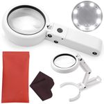 DSL Magnifying Glass with Light - Portable Illuminated Magnifying Glasses 5X, 11X Magnification Lens 8 LED Lighted USB Charge Magnifier with Desktop Hand-Held Folding 2 in 1 Upgrade Versio